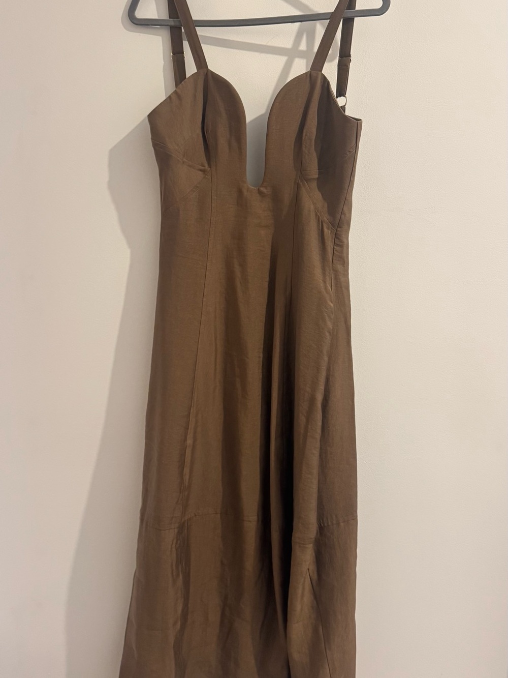 cult gaia Brown Plunging Maxi Dress with Spaghetti Straps